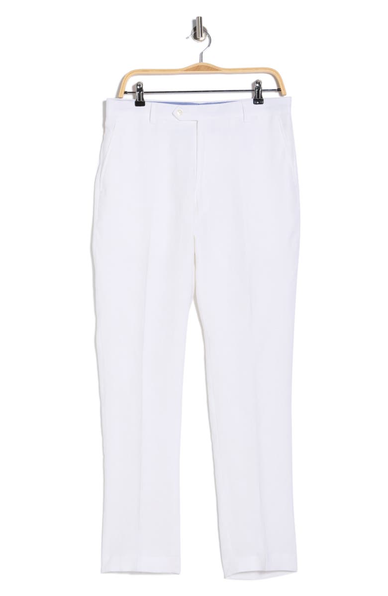 Tommy Hilfiger Flat Front Linen Trousers, Alternate, color, White Solid