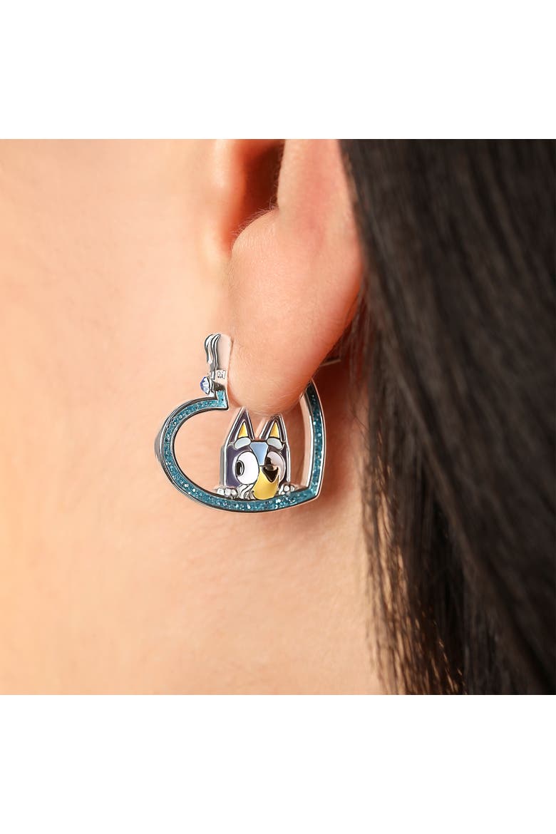 Heart Hoop Earrings Official License, Silver Flash-Plated with Enamel Bluey Pendant, Alternate, color, Blue