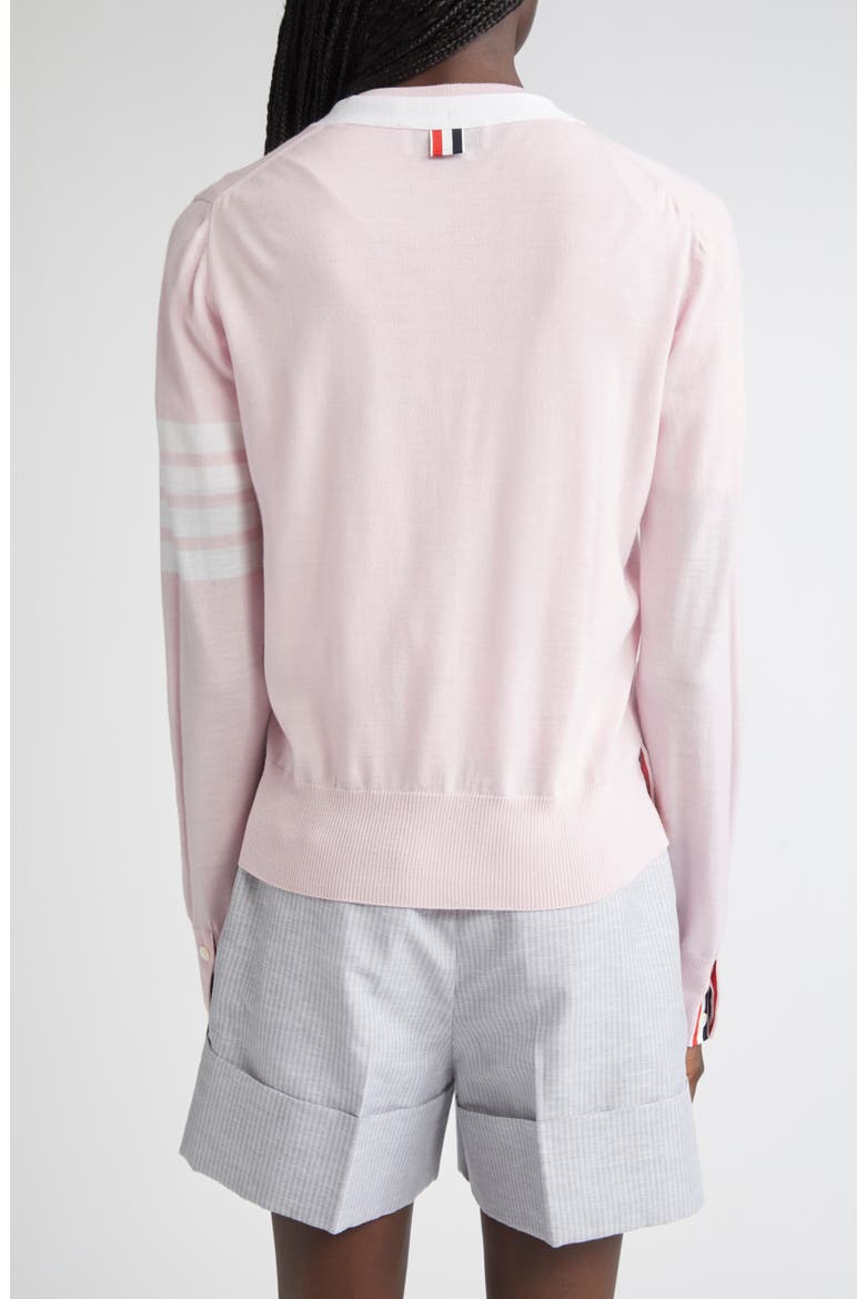 4-Bar Relaxed Fit V-Neck Virgin Wool Cardigan, Alternate, color, LIGHT PINK