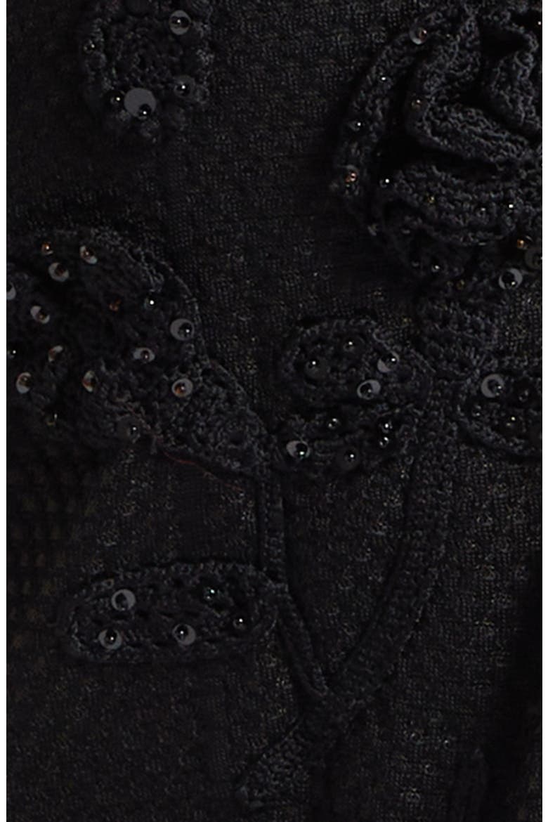 Sequin & Crochet Flower Mesh Gown, Alternate, color, BLACK