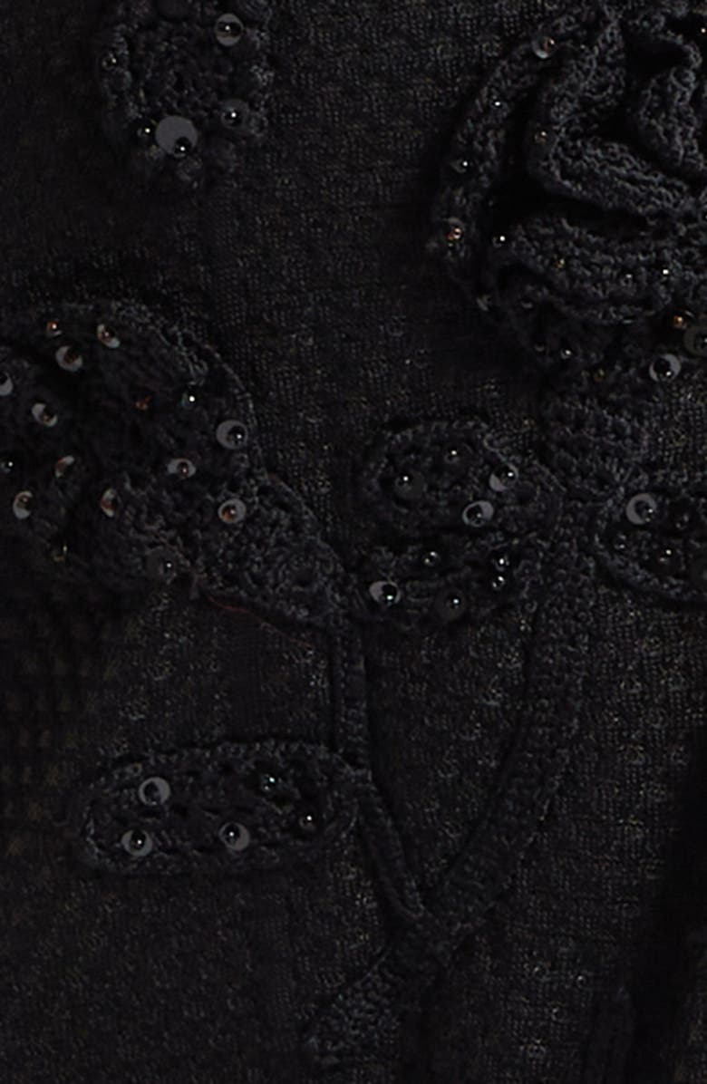 Carolina Herrera Sequin & Crochet Flower Mesh Gown, Alternate, color, Black