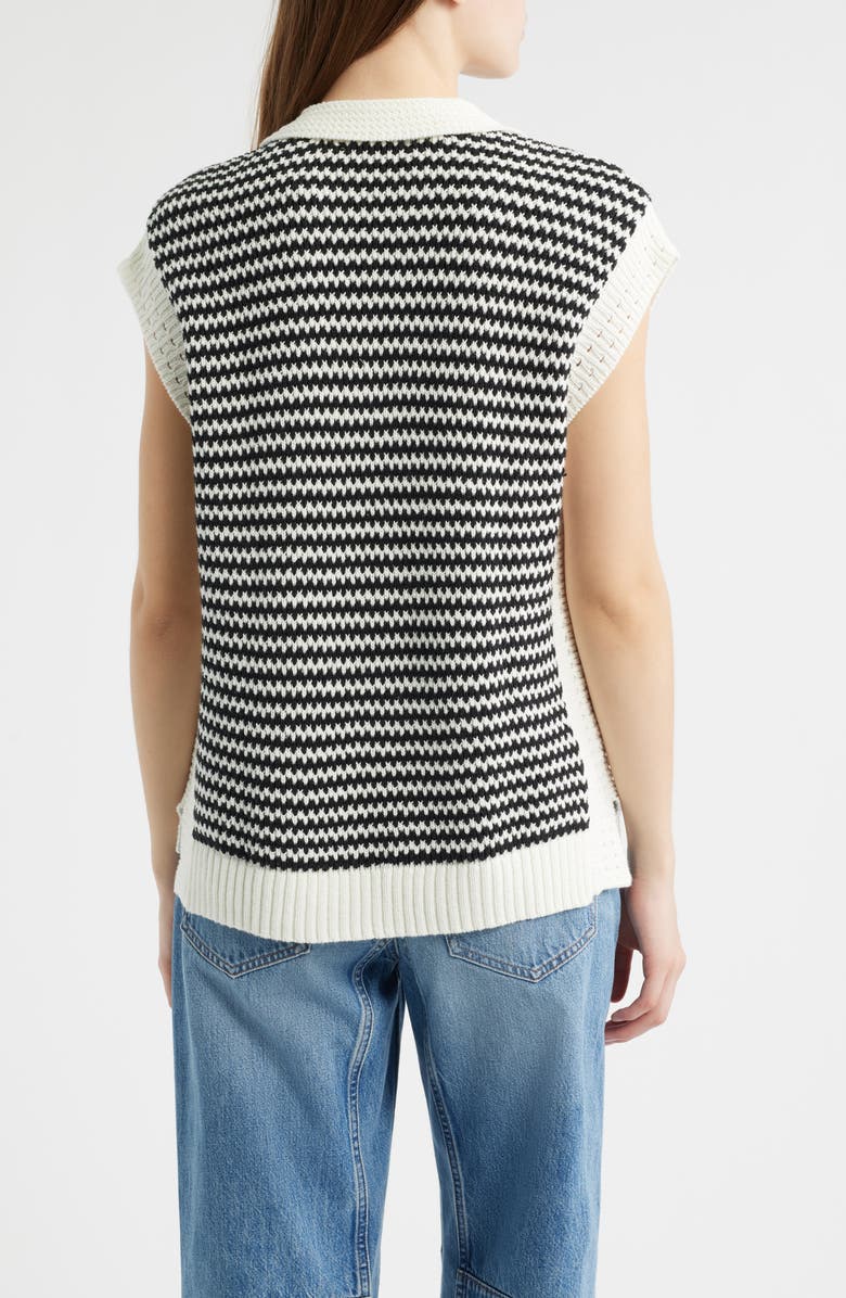 Wit & Wisdom Stripe Sleeveless Johnny Collar Sweater, Alternate, color, Off White/ Black