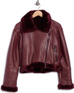 L'AGENCE Pike Leather & Genuine Shearling Crop Jacket