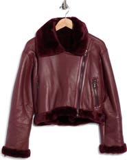 L'AGENCE Pike Leather & Genuine Shearling Crop Jacket