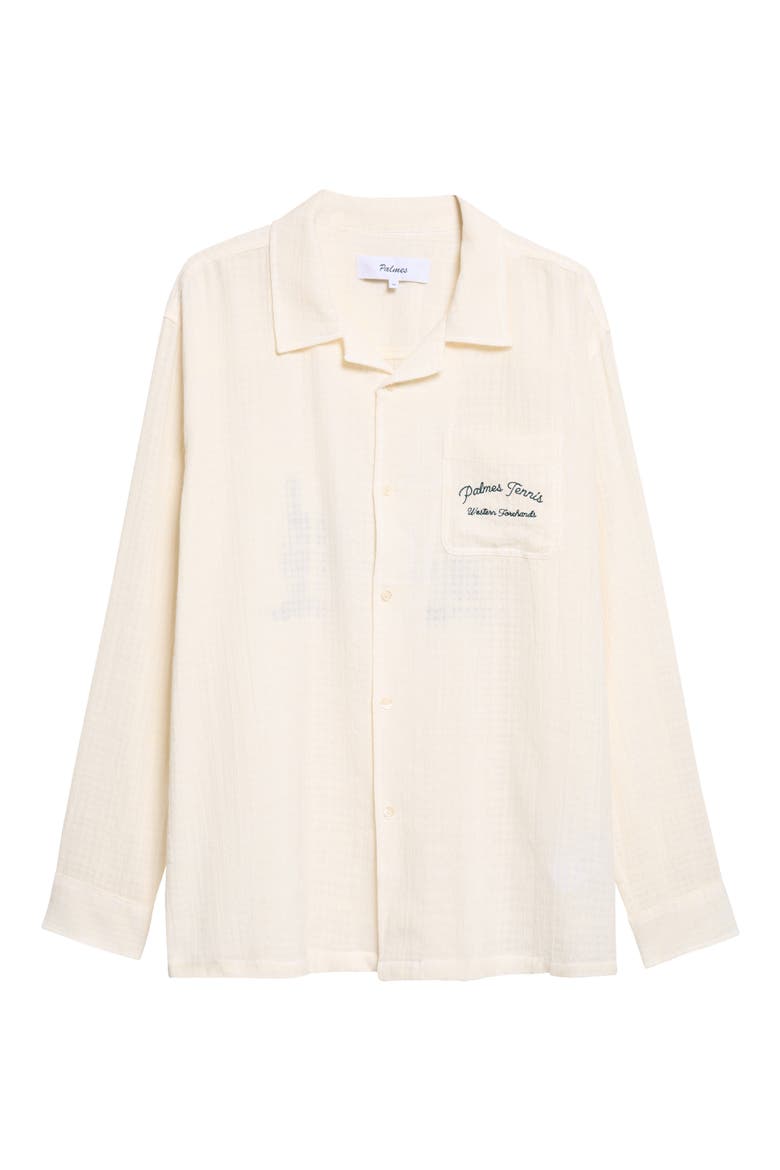 Western Embroidered Cotton Camp Shirt, Main, color, OFF-WHITE
