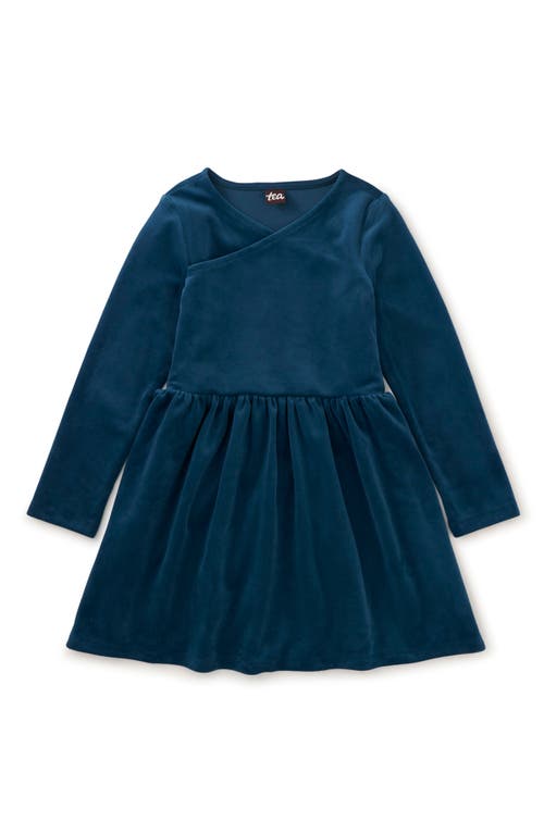 Tea Collection Velour Wrap Neck Dress in Bedford Blue 