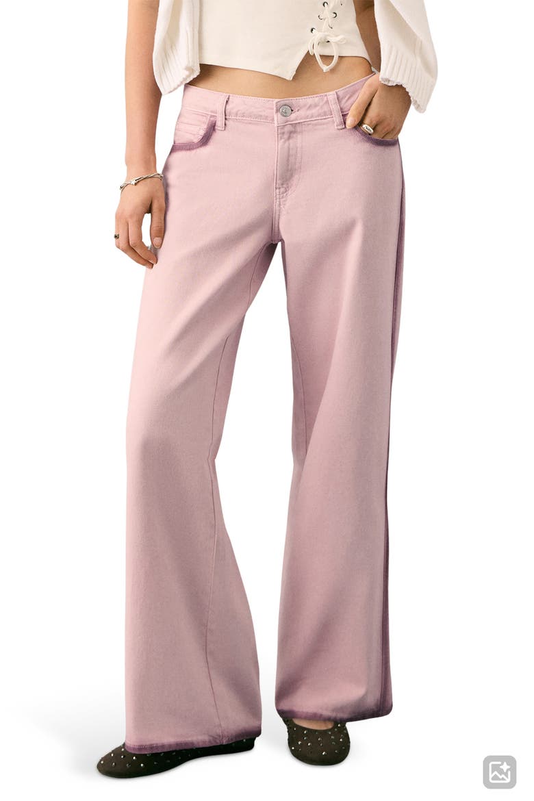 Contrast Trim Wide Leg Jeans, Main, color, PALE PINK