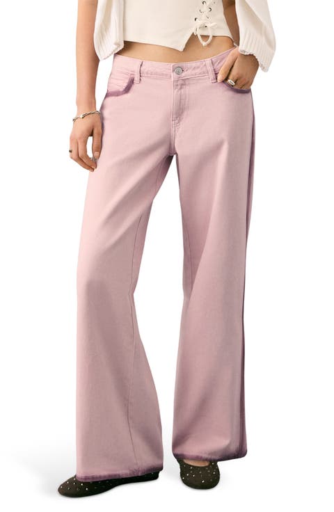 Contrast Trim Wide Leg Jeans