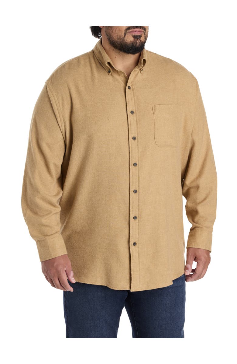 Harbor Bay by DXL Big & Tall Solid Flannel Sport Shirt, Main, color, Tigers Eye Hthr