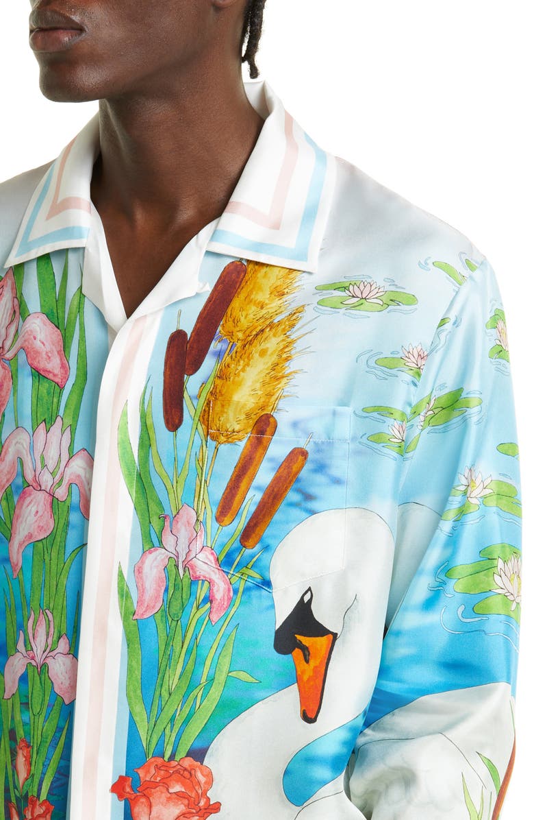 Casablanca Long Sleeve Silk Button-Up Shirt, Alternate, color,