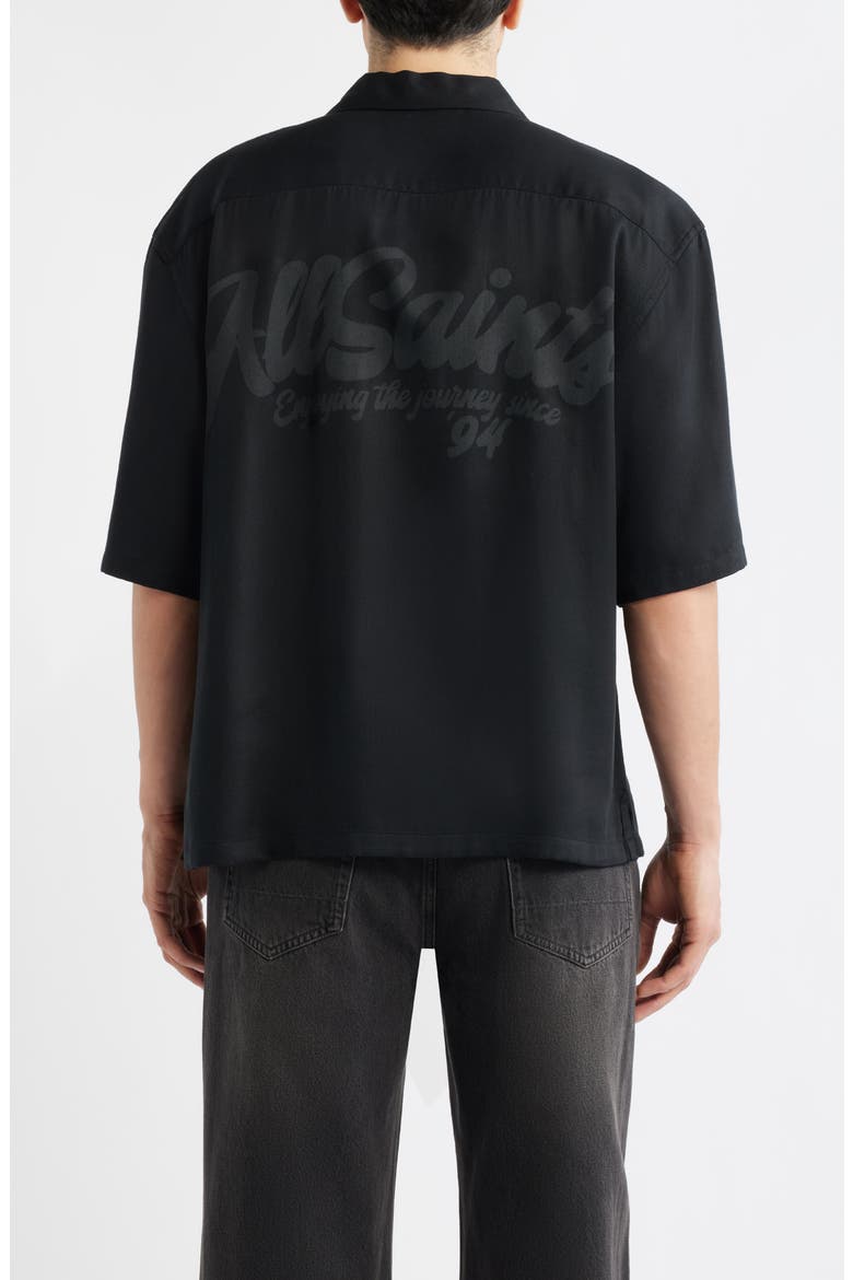 Circe Logo Graphic Oversize Short Sleeve Button-Up Shirt, Alternate, color, JET BLACK