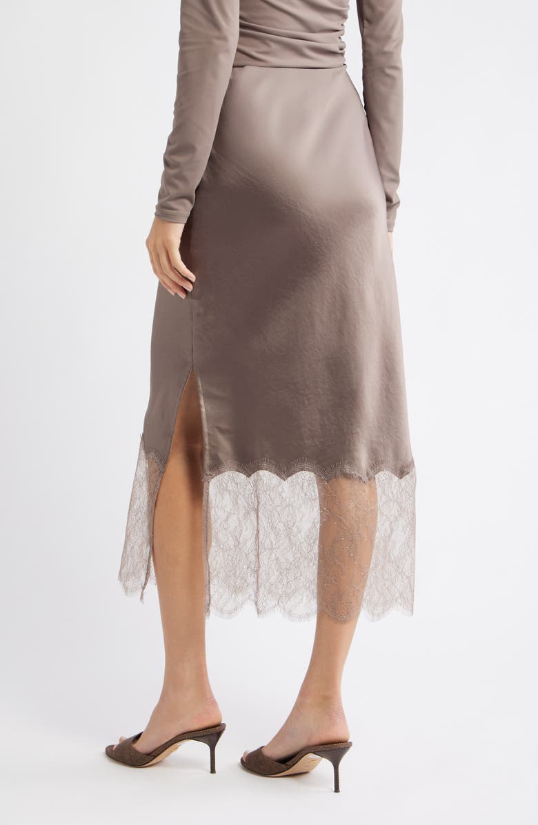 Open Edit Lace Trim Satin Midi Skirt, Alternate, color, Tan Dusk