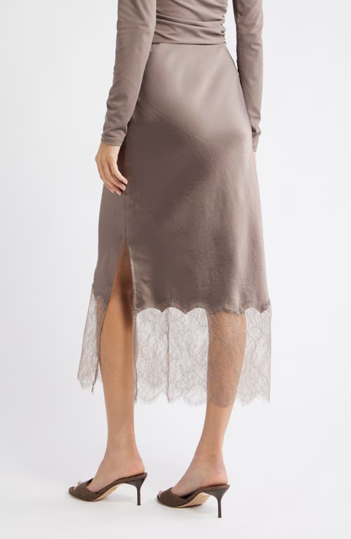 Open Edit Lace Trim Satin Midi Skirt In Brown