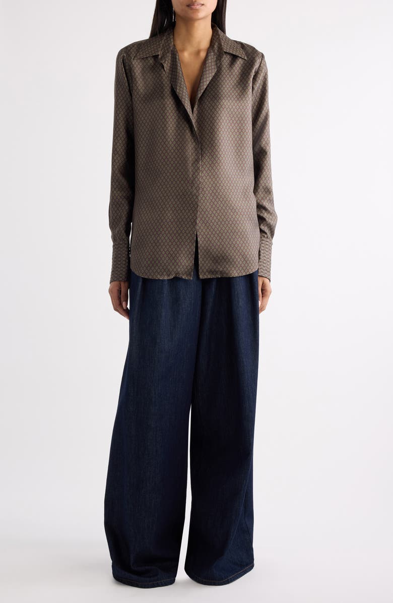 Dries Van Noten Celinta Tie Print Silk Button-Up Shirt, Alternate, color, Brown