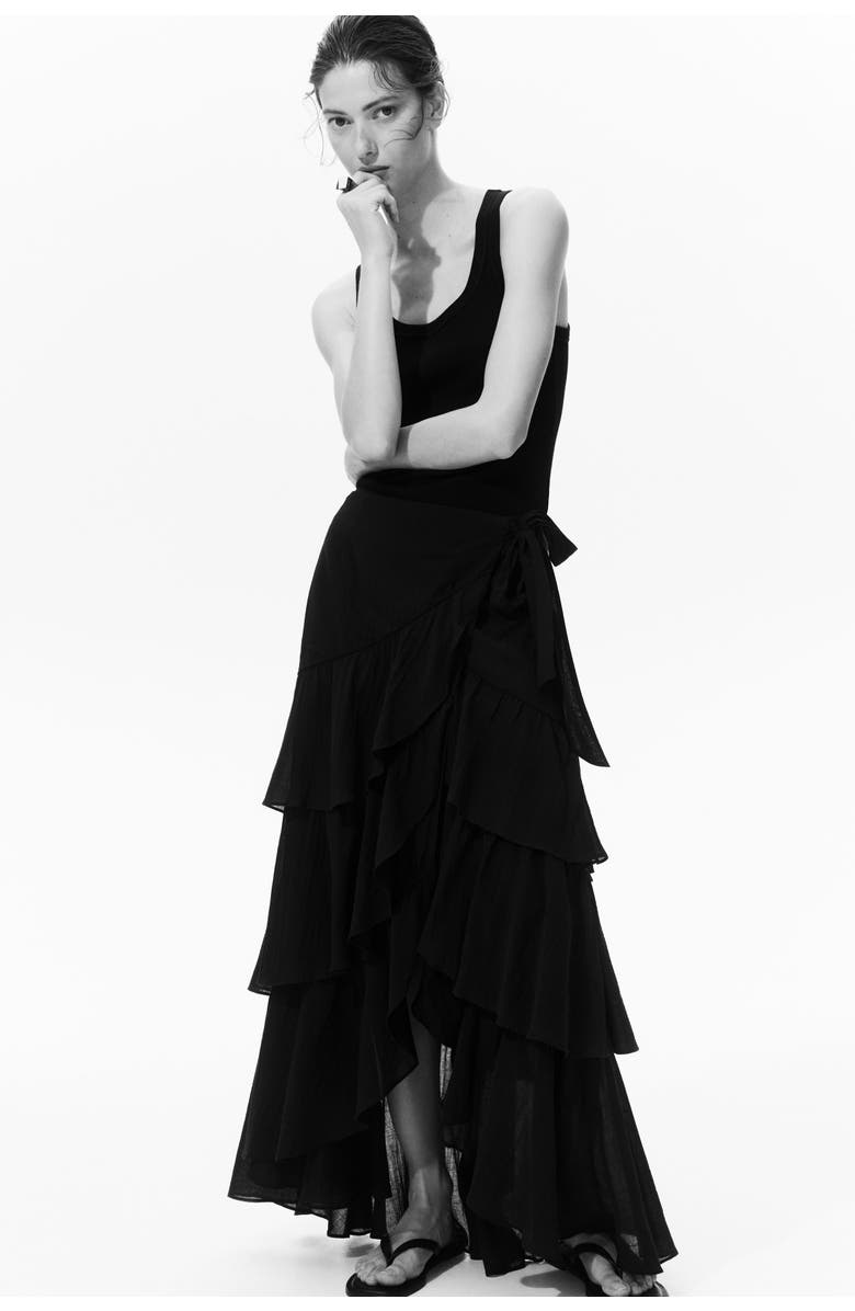 H&M Tiered Wrap Skirt, Alternate, color, Black