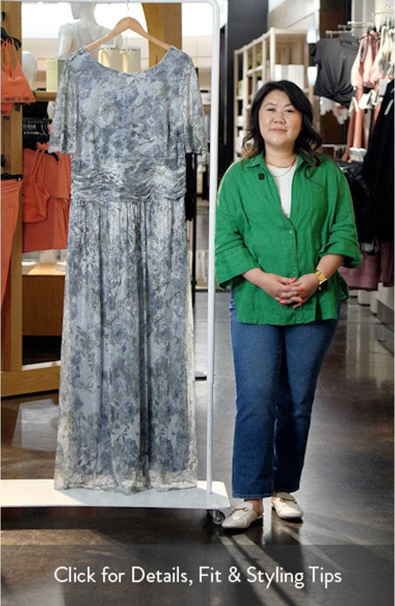 Floral Metallic Chiffon Cocktail Dress, sales video thumbnail