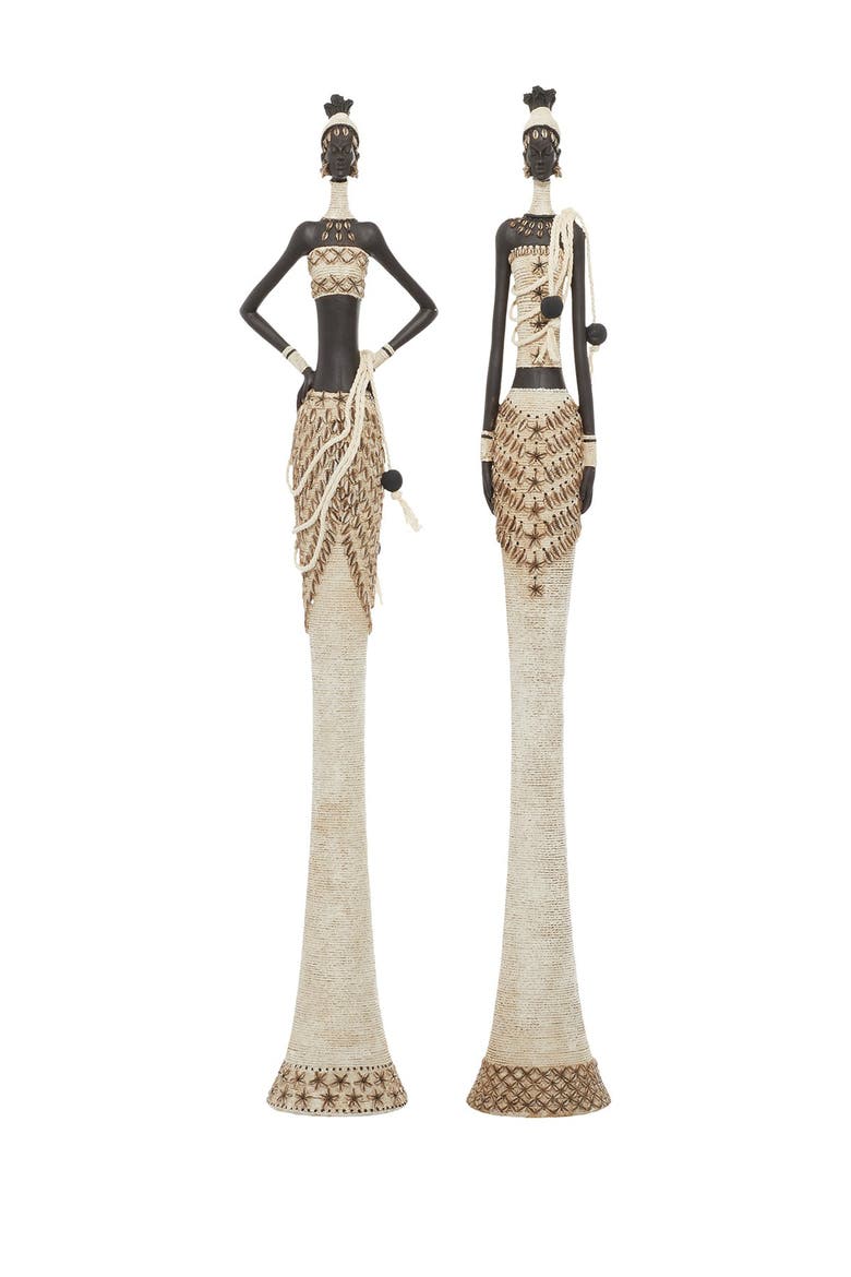 White Polystone Standing Woman Sculpture with Intricate Detail - Set of 2, Main, color, WHITE