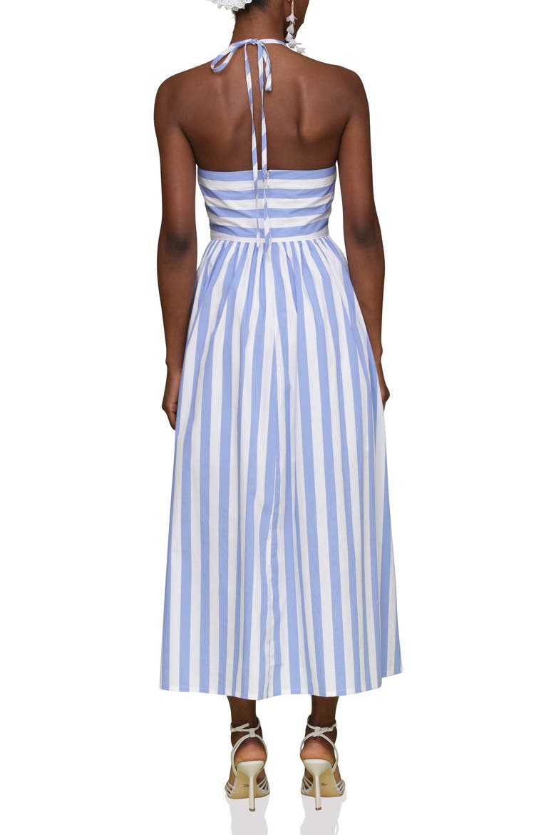 Stripe Halter Neck Cotton Blend Midi Dress, Alternate, color, BLUEWHITE STRIPE