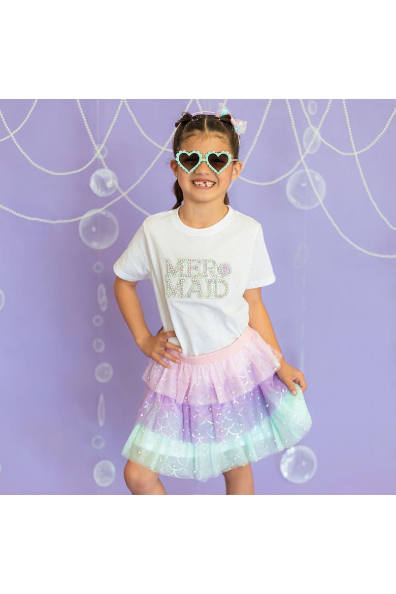 Mermaid Pearl Patch Short Sleeve T-Shirt, Alternate, color, White