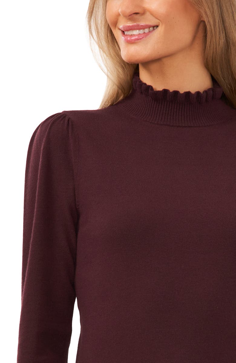 CeCe Ruffle Mock Neck Sweater, Alternate, color, Dark Cocoa Brown