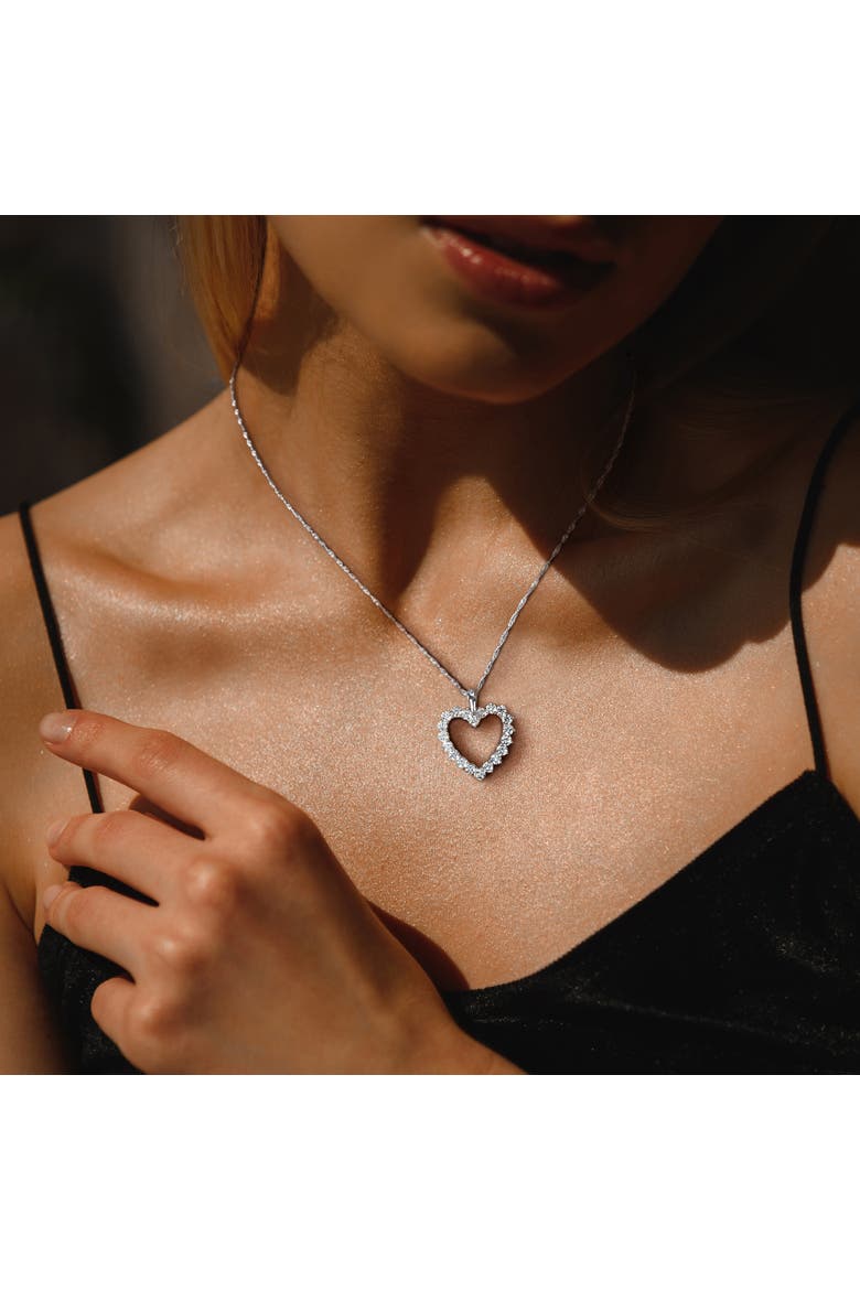 Lab-Grown Diamond Open Heart Necklace 14k, Alternate, color, White Gold