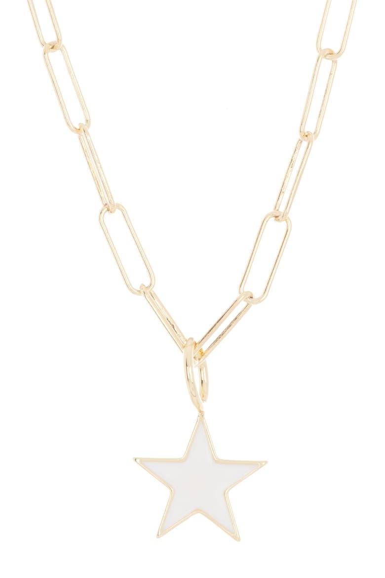 Water Resistant Enamel Star Pendant & Paperclip Chain Necklace, Main, color, WHITE
