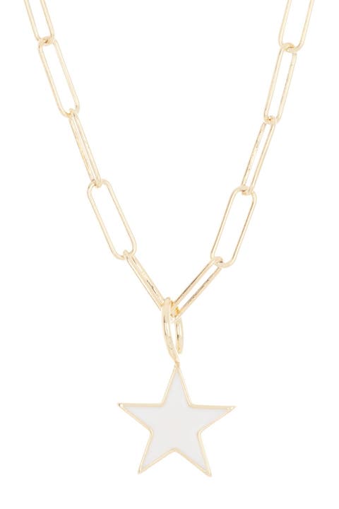 Water Resistant Enamel Star Pendant & Paperclip Chain Necklace