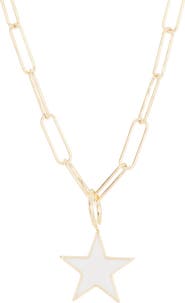 Adornia Water Resistant Enamel Star Pendant & Paperclip Chain Necklace