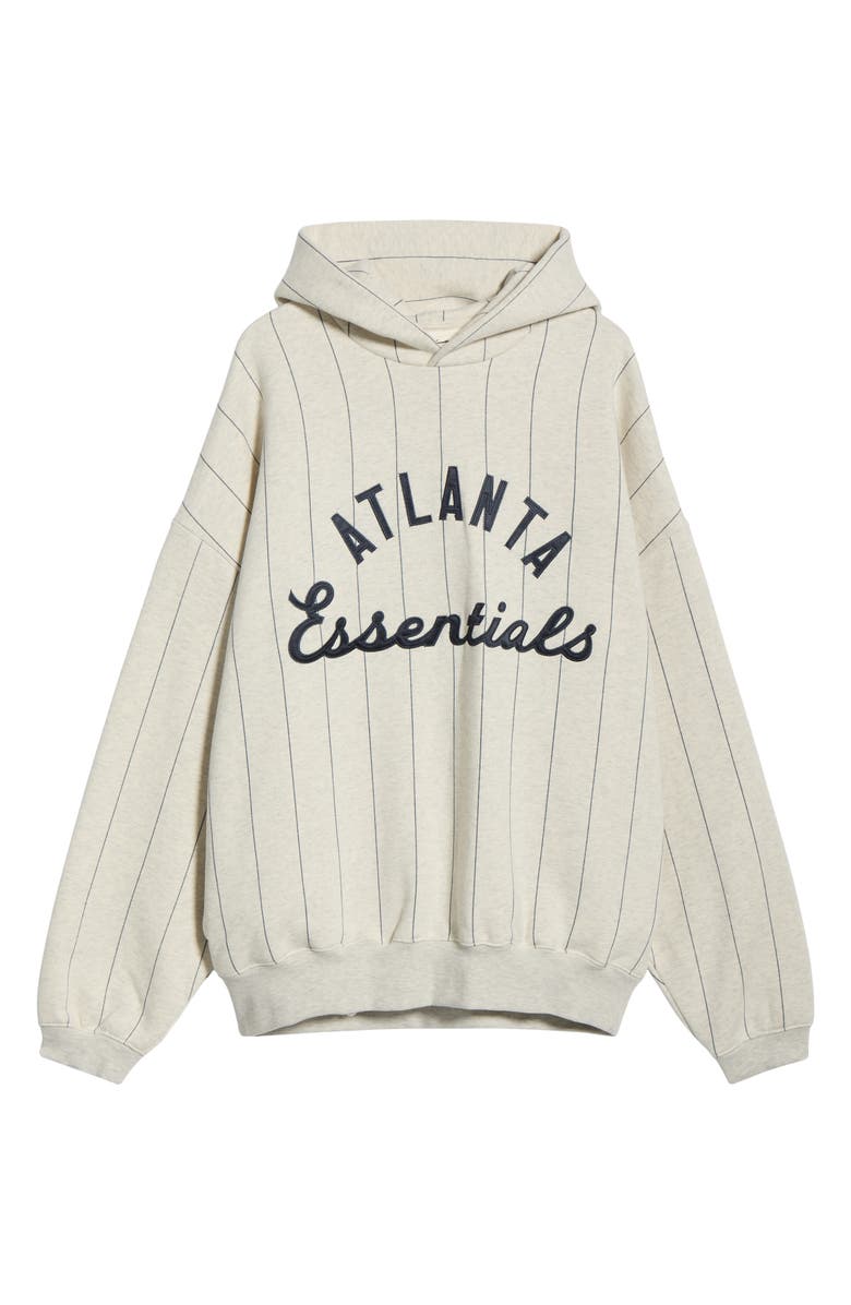 Fear of God Essentials x MLB Braves Sport Cotton Blend Graphic Hoodie, Main, color, Oatmeal Heather/ Pinstripes