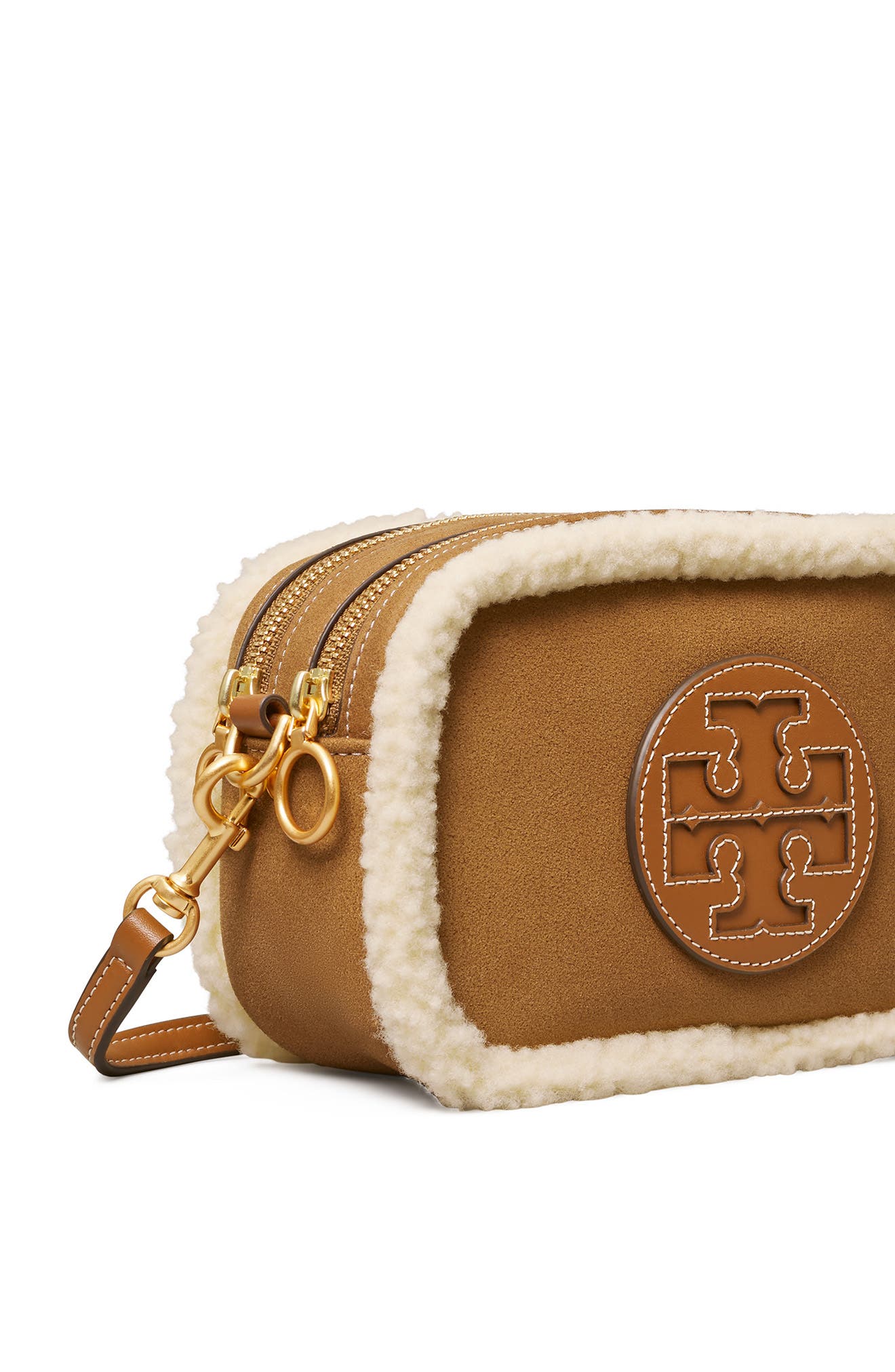 Tory Burch Perry Bombe Genuine Shearling Crossbody Bag, Alternate, color, 