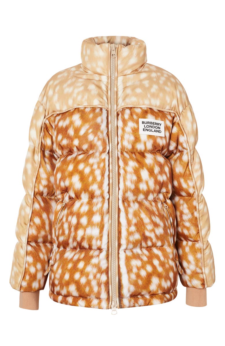 Burberry Bicolor Deer Print Down Puffer Jacket, Alternate, color, 