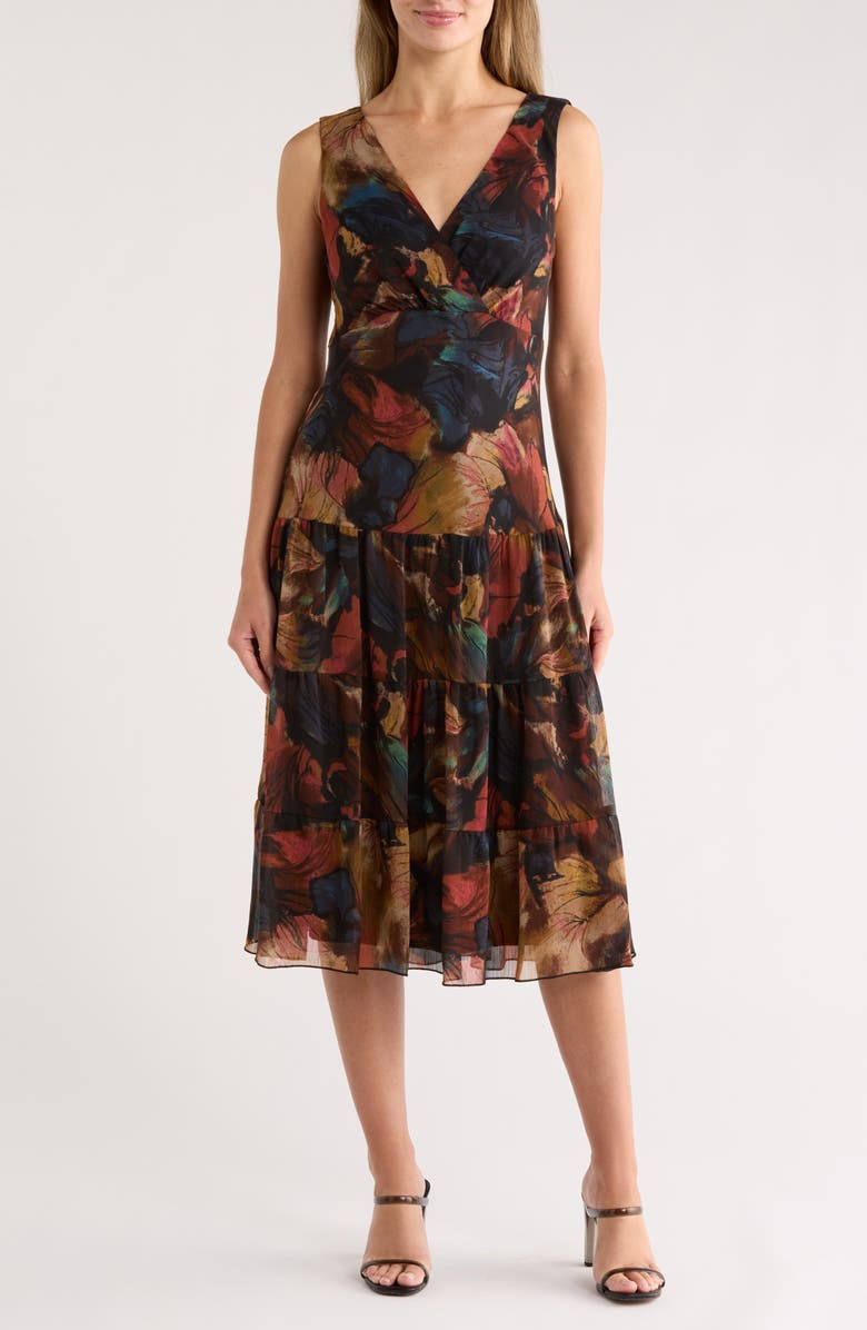 Connected Apparel Sleeveless Tiered Chiffon Midi Dress, Main, color,