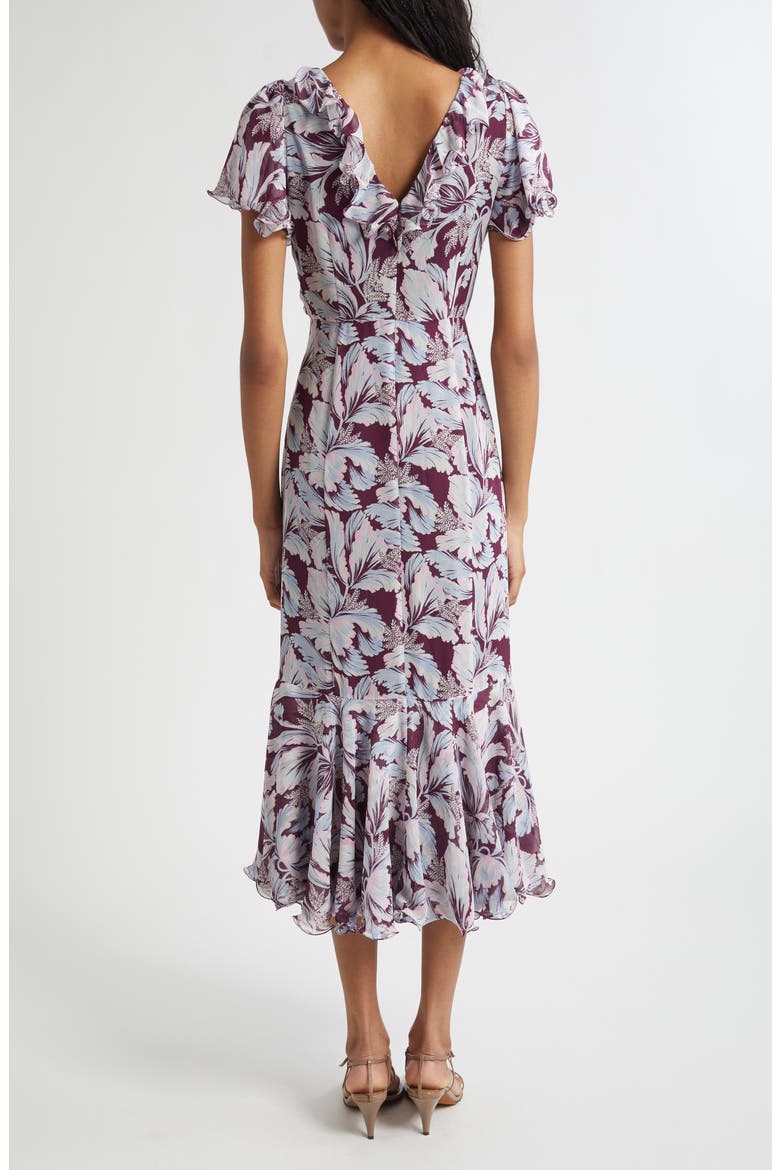 Clio Floral Ruffled Midi Dress, Alternate, color, DEEP PLUM MULTI