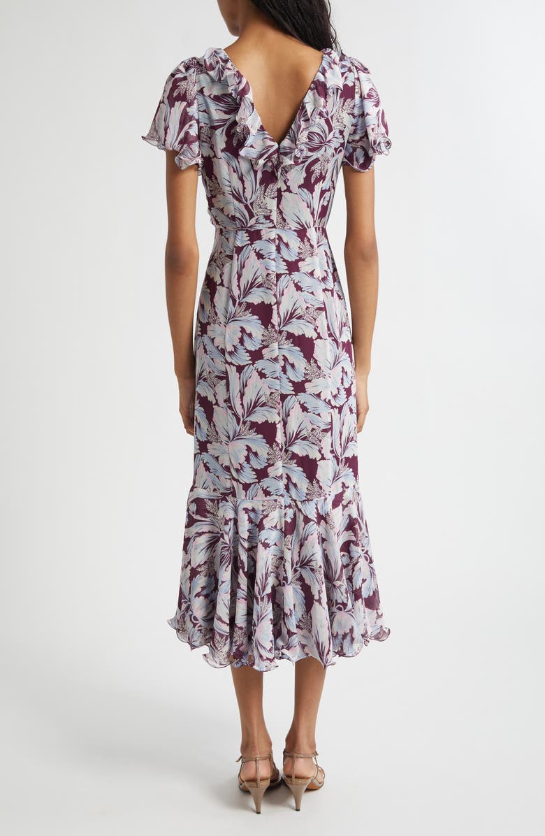 Cinq à Sept Clio Floral Ruffled Midi Dress, Alternate, color, Deep Plum Multi