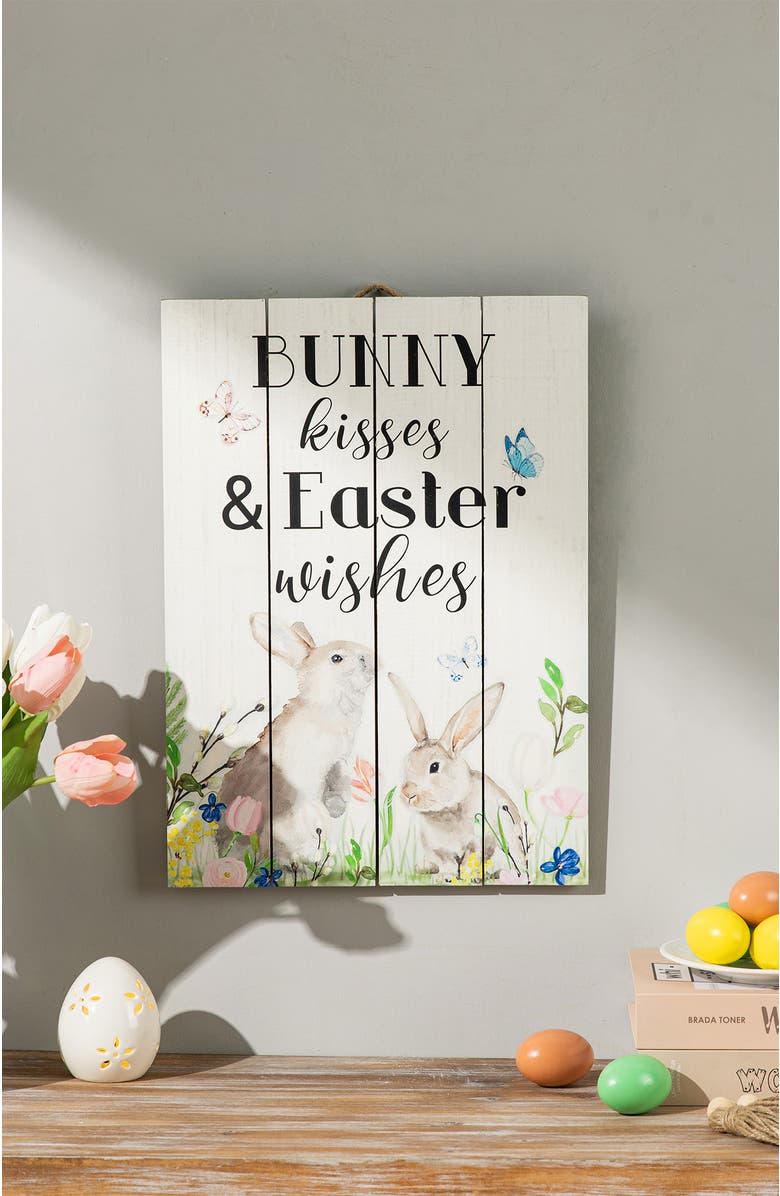 Glitzhome 18"H Easter Wooden Bunny Door Hanger, Alternate, color, White