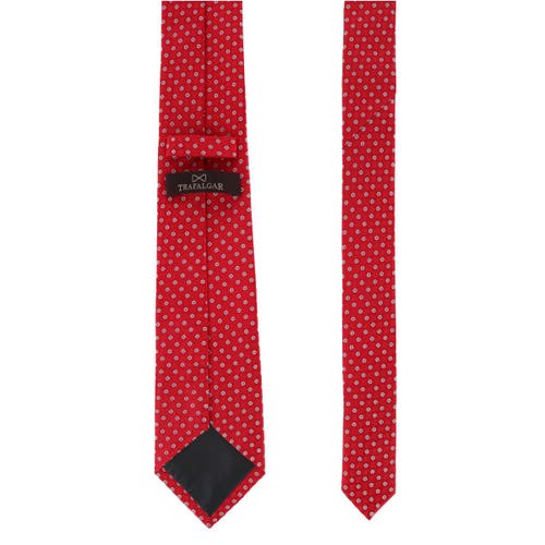 Trafalgar Ewing Square And Polka Dot Business Silk Necktie In Red With Silver Polka Dots
