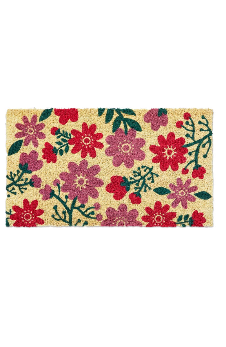 tag Happy Flowers PVC Coir Door Mat Multicolor Easy to Clean, Main, color, Multicolored