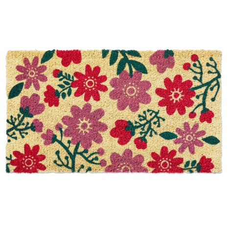 Happy Flowers PVC Coir Door Mat Multicolor Easy to Clean