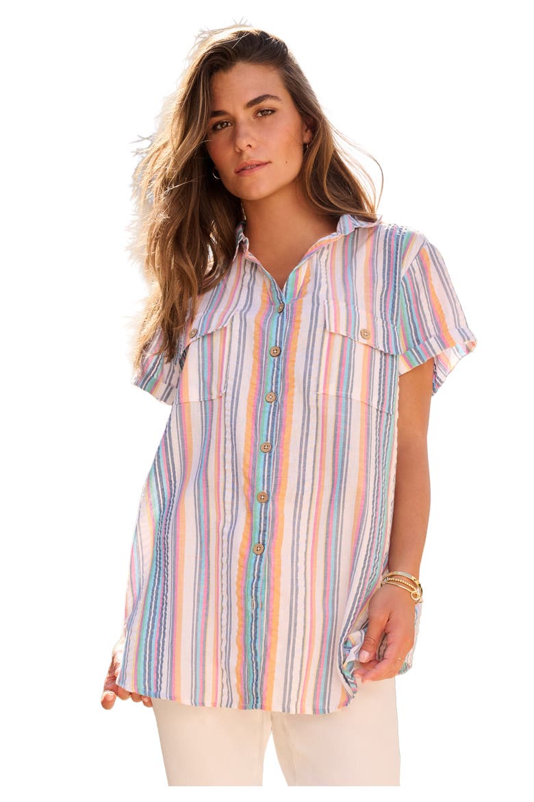 Extended Plus Size Seersucker Shirt, Main, color, MULTI SEERSUCKER STRIPE
