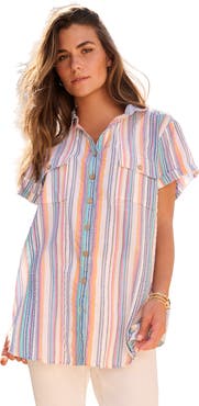Roaman's Extended Plus Size Seersucker Shirt