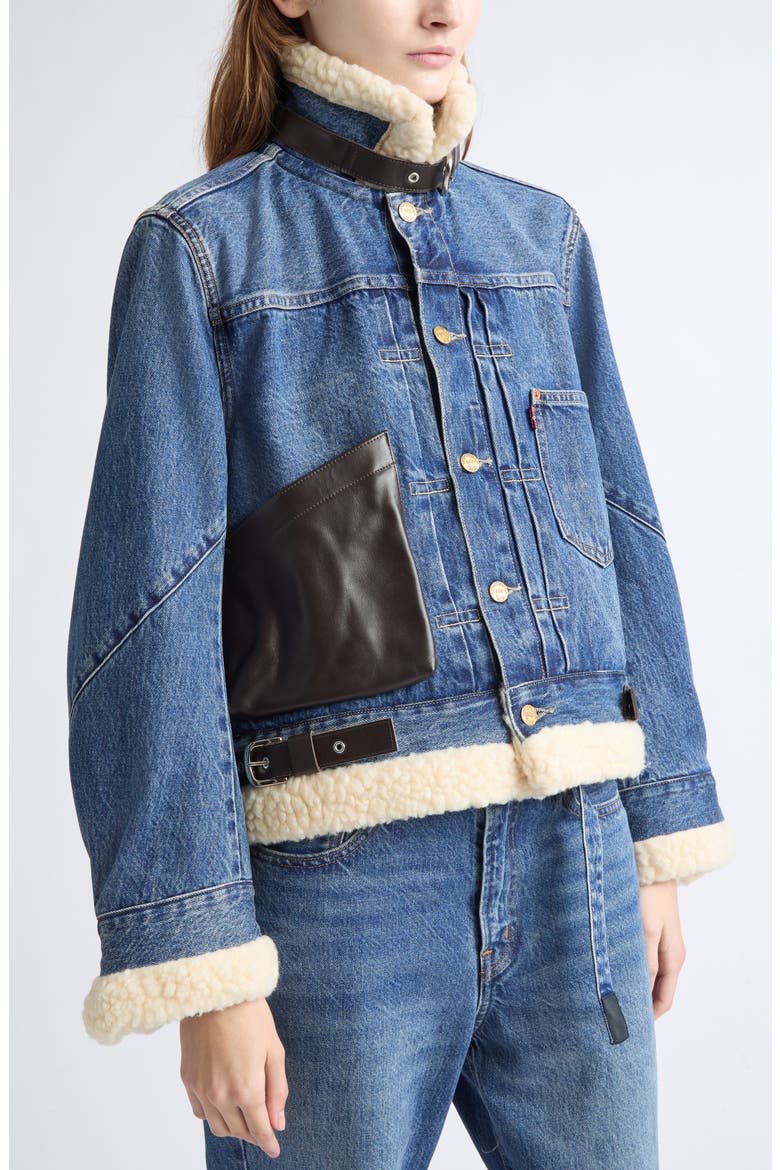 Levi's® Denim Jacket with Leather & Faux Shearling Trim, Alternate, color, BLUE