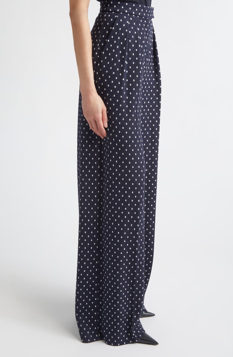 Max Mara Pleated Dot Jacquard Knit Wide Leg Pants, Alternate, color, Ultramarine