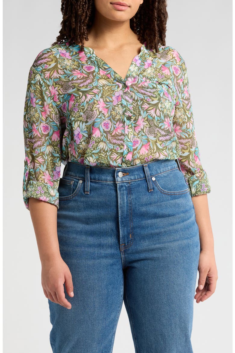 Jasmine Roll Sleeve Top, Main, color, CLERMONT OLIVE LILAC