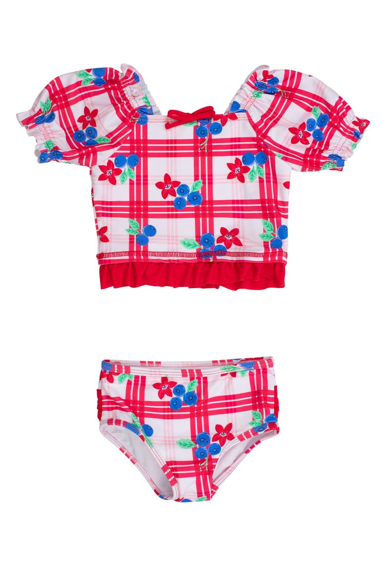 UPF50+ Puff Sleeve Ruffle Tankini 2-Piece Swimsuit, Main, color, Red, White, & Blueberry