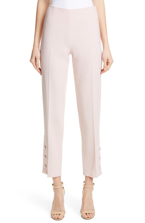 Button Hem Wool Blend Straight Leg Pants
