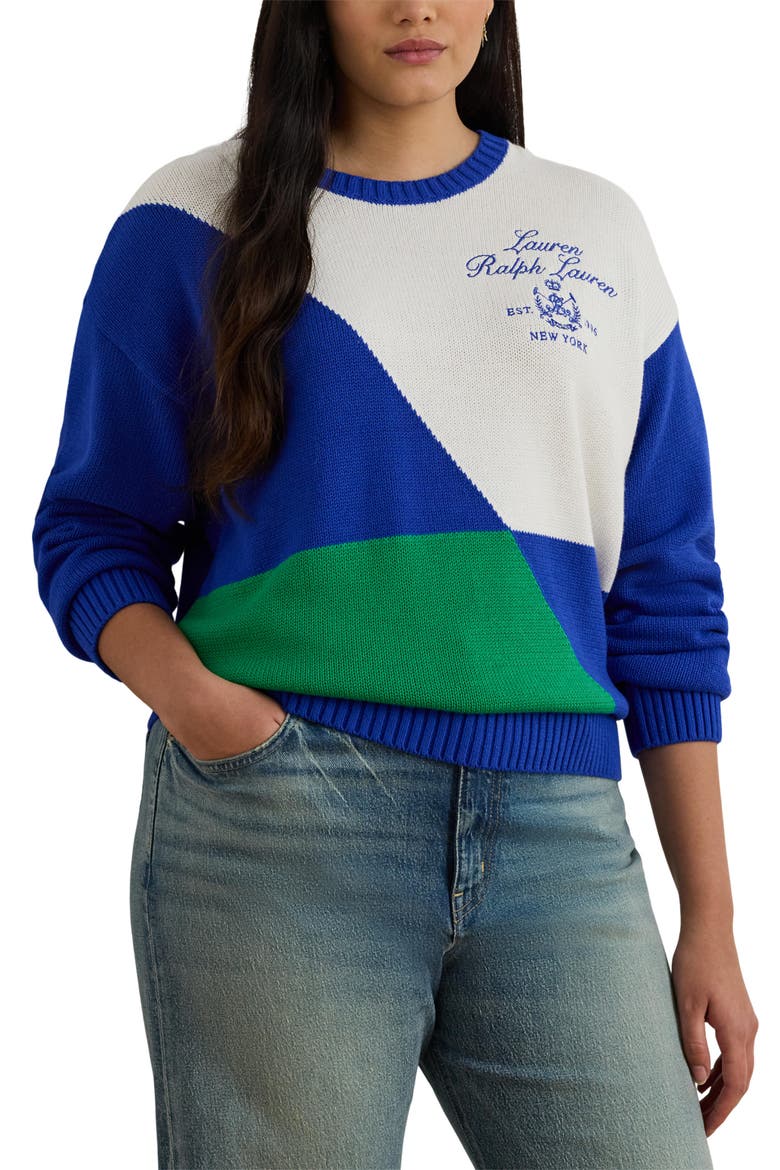 Riednee Colorblock Sweater, Main, color, CRUISE ROYAL BLUE/ WHITE/ STEM