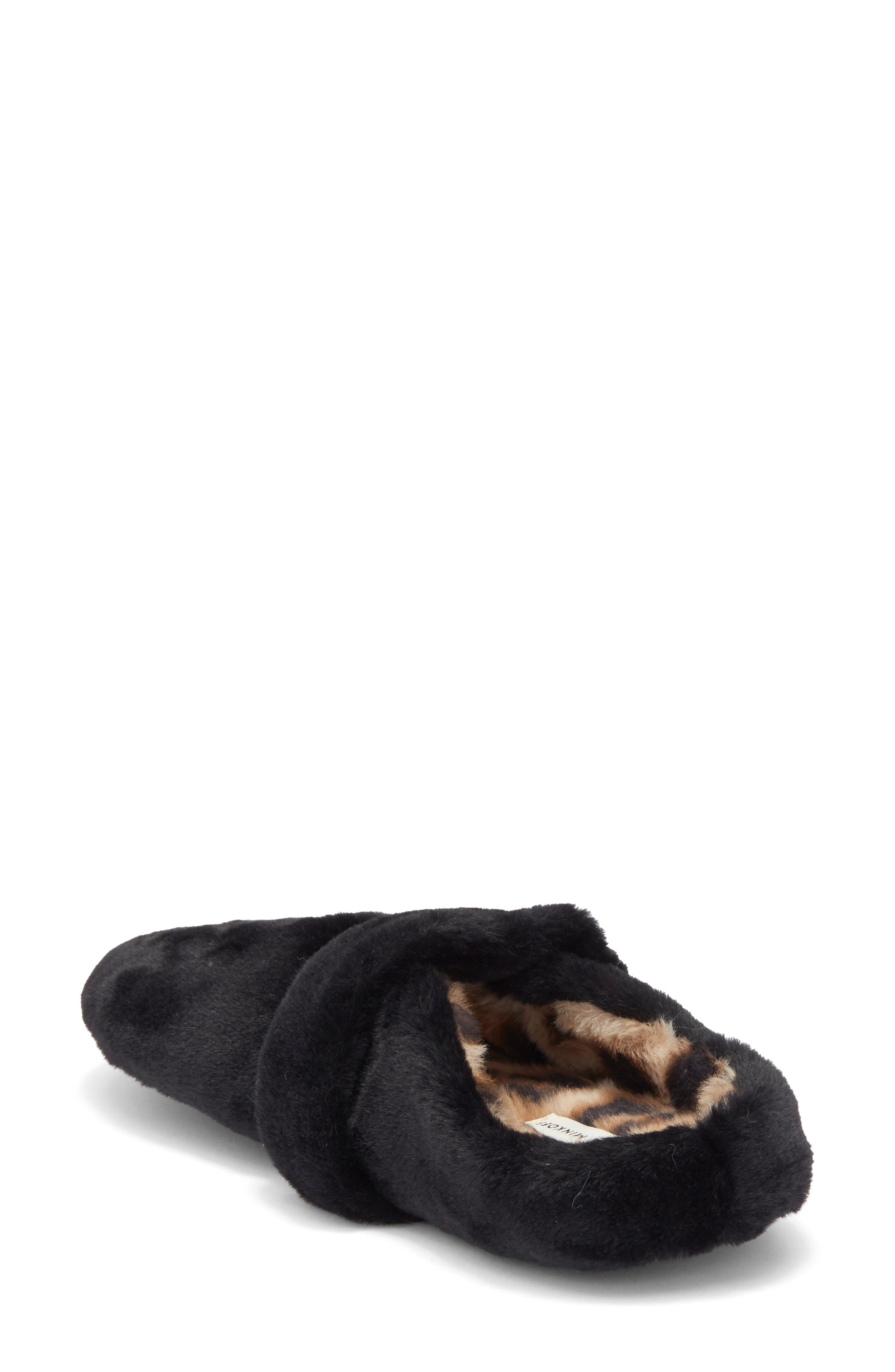 Rebecca Minkoff Beck Faux Fur Slipper, Alternate, color, Black