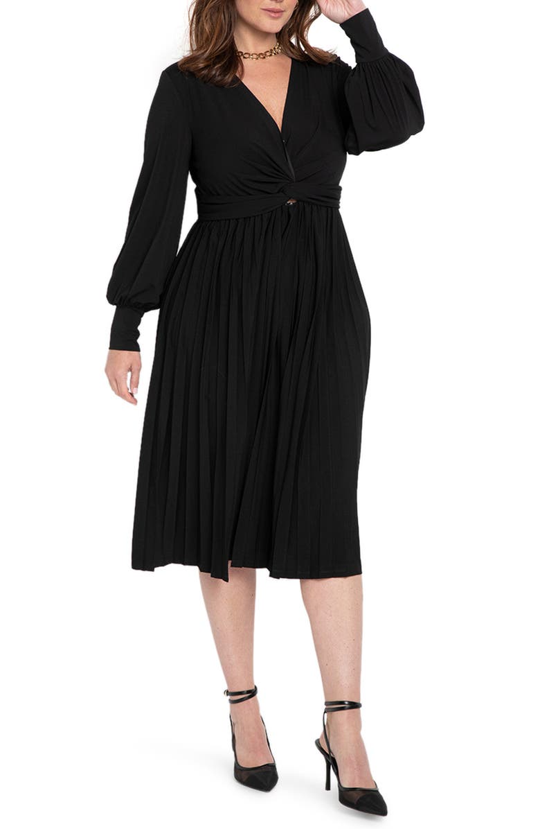 ELOQUII Knot Front Pleated Skirt Dress, Main, color, 