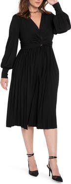 ELOQUII Knot Front Pleated Skirt Dress