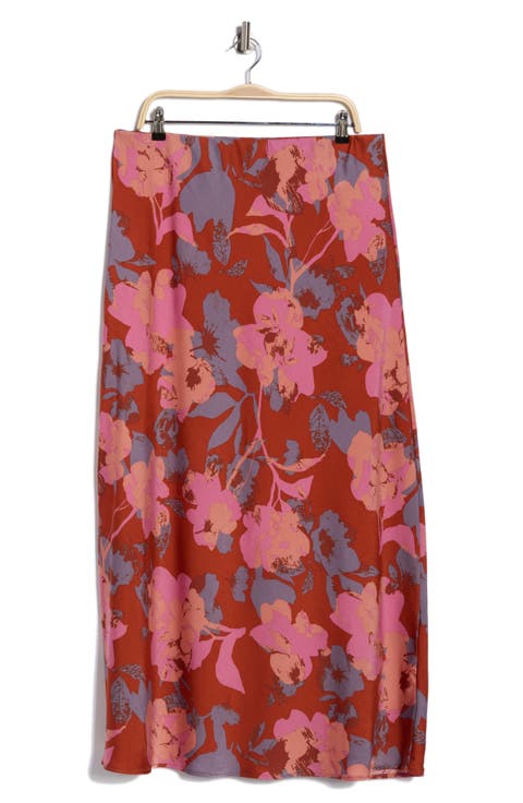 Floral Satin Maxi Skirt (Plus)